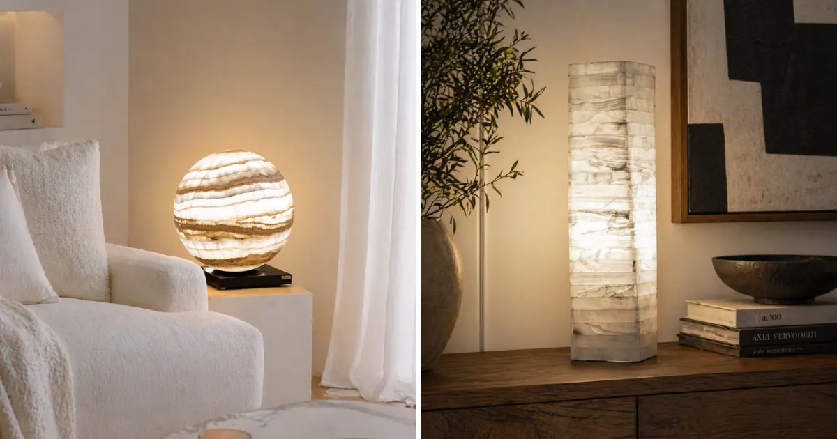 High-end onyx lamp diffusing a soft light in an elegant interior in Mulhouse.